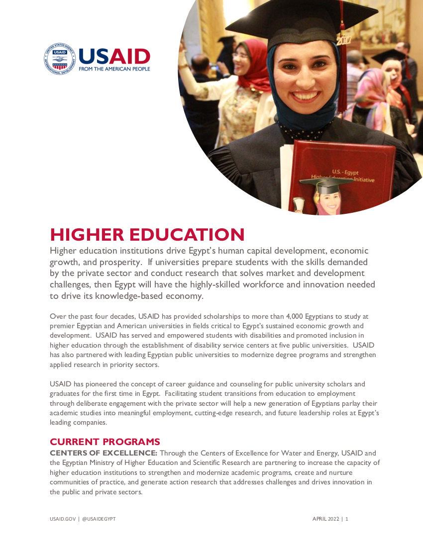 USAID/Egypt Higher Education Sector Fact Sheet