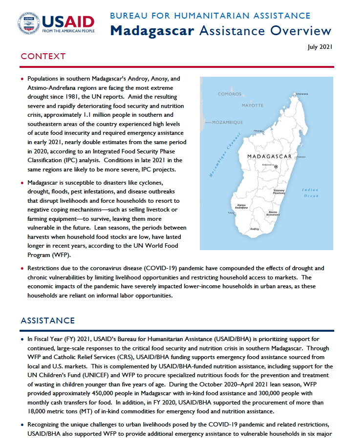 USAID-BHA Madagascar Assistance Overview - July 2021