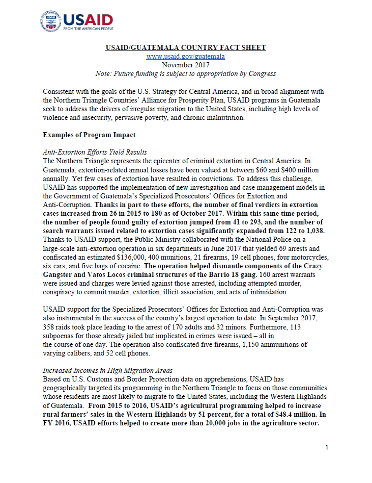 USAID/Guatemala Country Fact Sheet