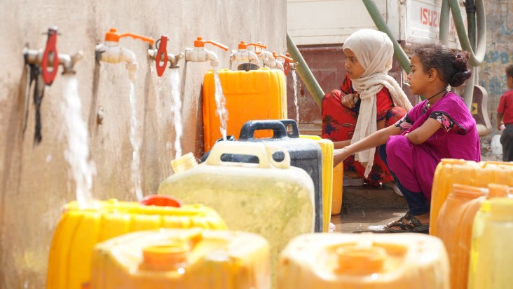 Young girls at newly constructed water point.