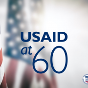 USA flag with USAID's 60th Anniversary-French